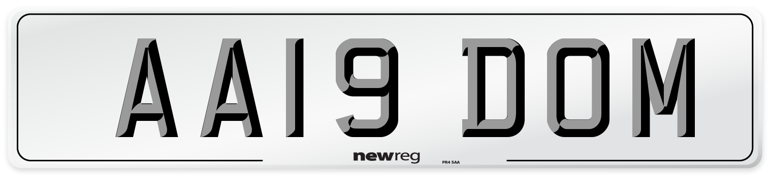 AA19 DOM Number Plate from New Reg